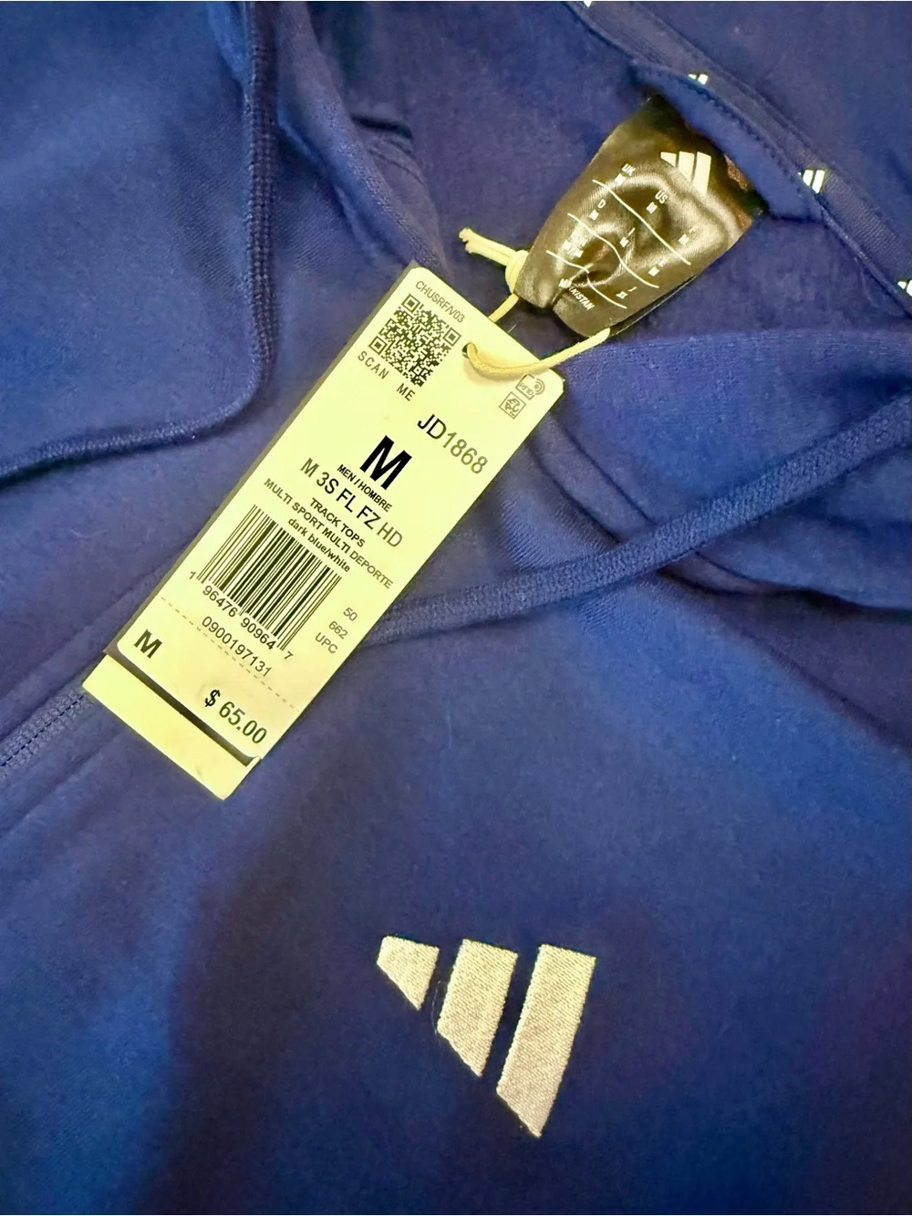 Adidas Essentials 3-stripe fleece zip-up hoodie. NWT